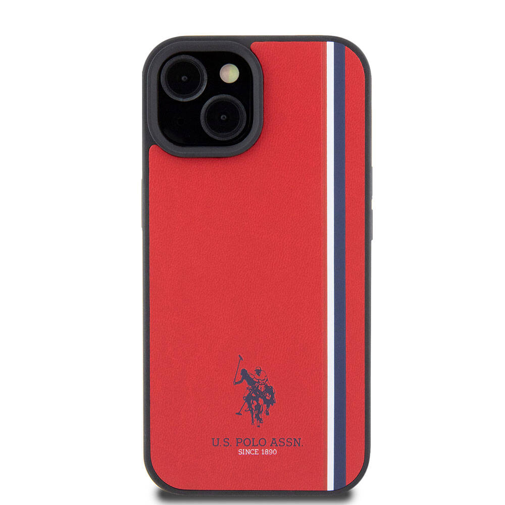 Apple iPhone 15 Case US Polo Assn. Original Licensed Three Color Stripe Design Print Logo Cover Navy Blue