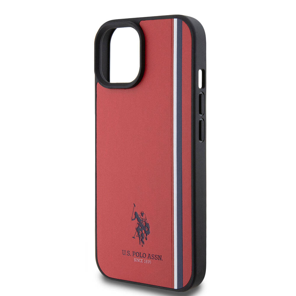 Apple iPhone 15 Case US Polo Assn. Original Licensed Three Color Stripe Design Print Logo Cover Navy Blue