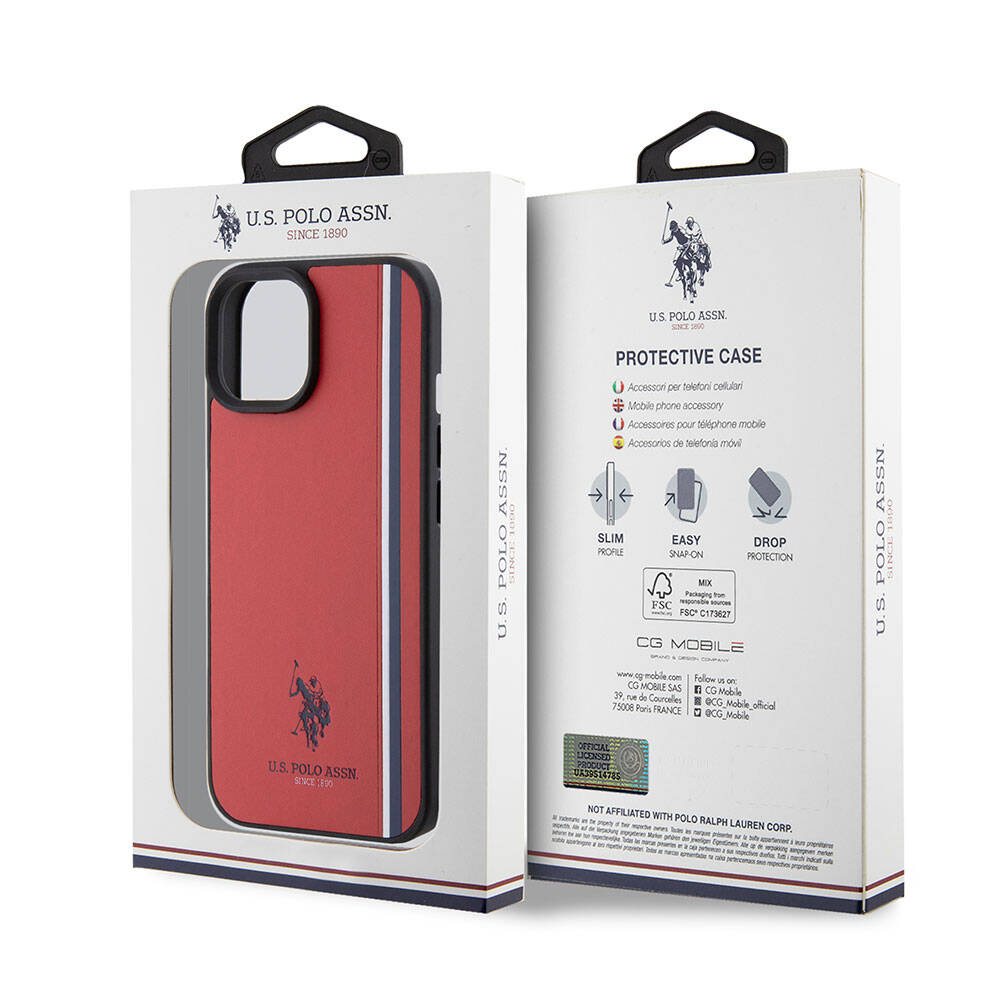 Apple iPhone 15 Case US Polo Assn. Original Licensed Three Color Stripe Design Print Logo Cover Navy Blue