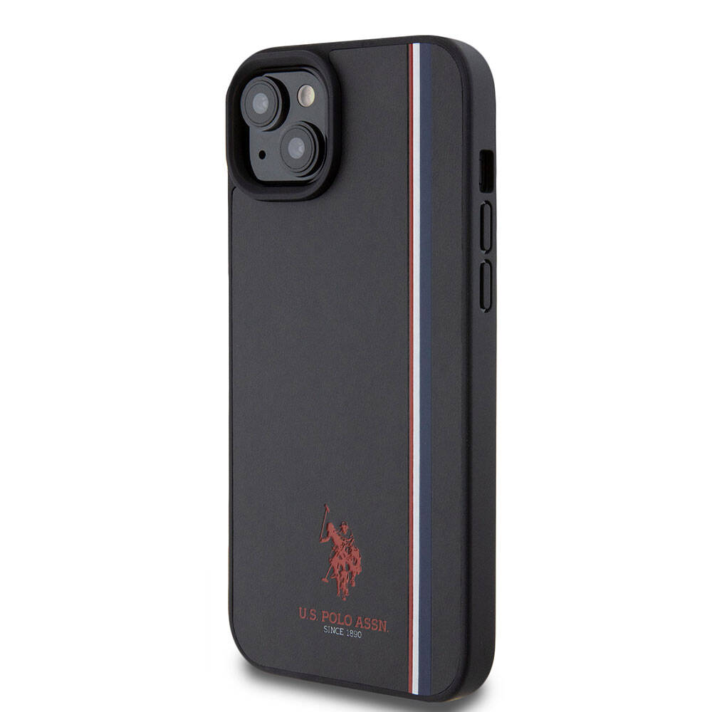 Apple iPhone 15 Kılıf U.S. Polo Assn. Orjinal Lisanslı Üç Renk Şerit Tasarımlı Baskı Logolu Kapak Kırmızı
