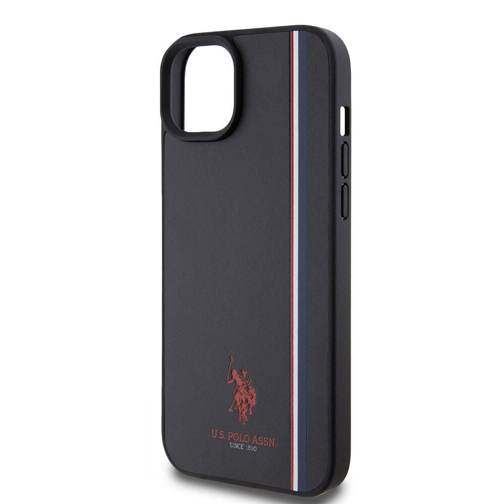 Apple iPhone 15 Kılıf U.S. Polo Assn. Orjinal Lisanslı Üç Renk Şerit Tasarımlı Baskı Logolu Kapak Kırmızı