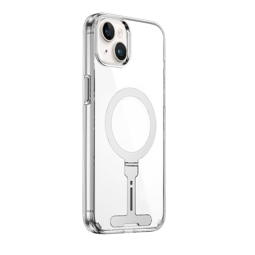 Apple iPhone 15 Case Wiwu FYY-014 M-safe Charging Feature Aluminum Alloy Metal Stand Transparent Cover Colorless
