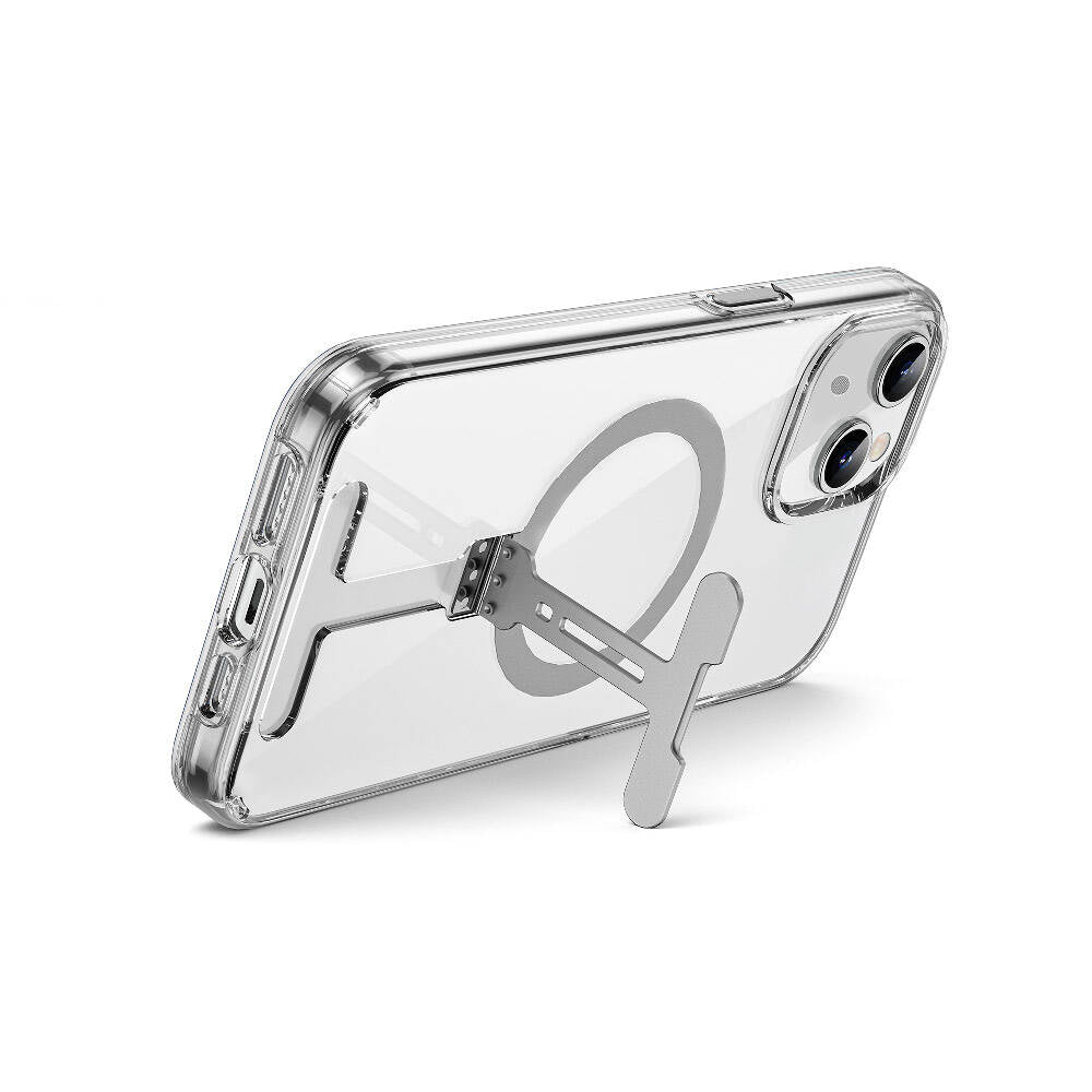 Apple iPhone 15 Case Wiwu FYY-014 M-safe Charging Feature Aluminum Alloy Metal Stand Transparent Cover Colorless