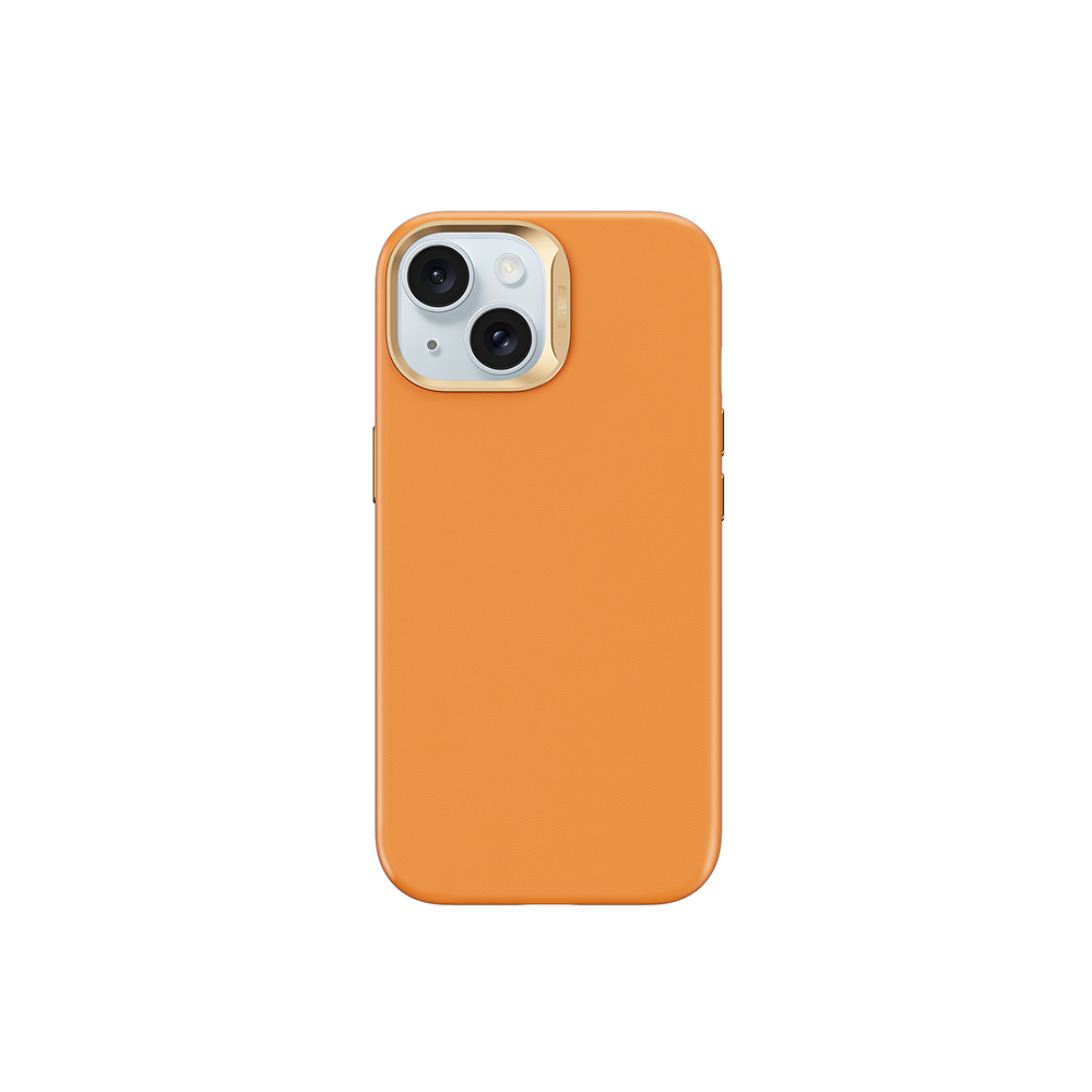 Apple iPhone 15 Case Wiwu SP-019 M-safe Charging Feature Vegan Leather Cover Orange
