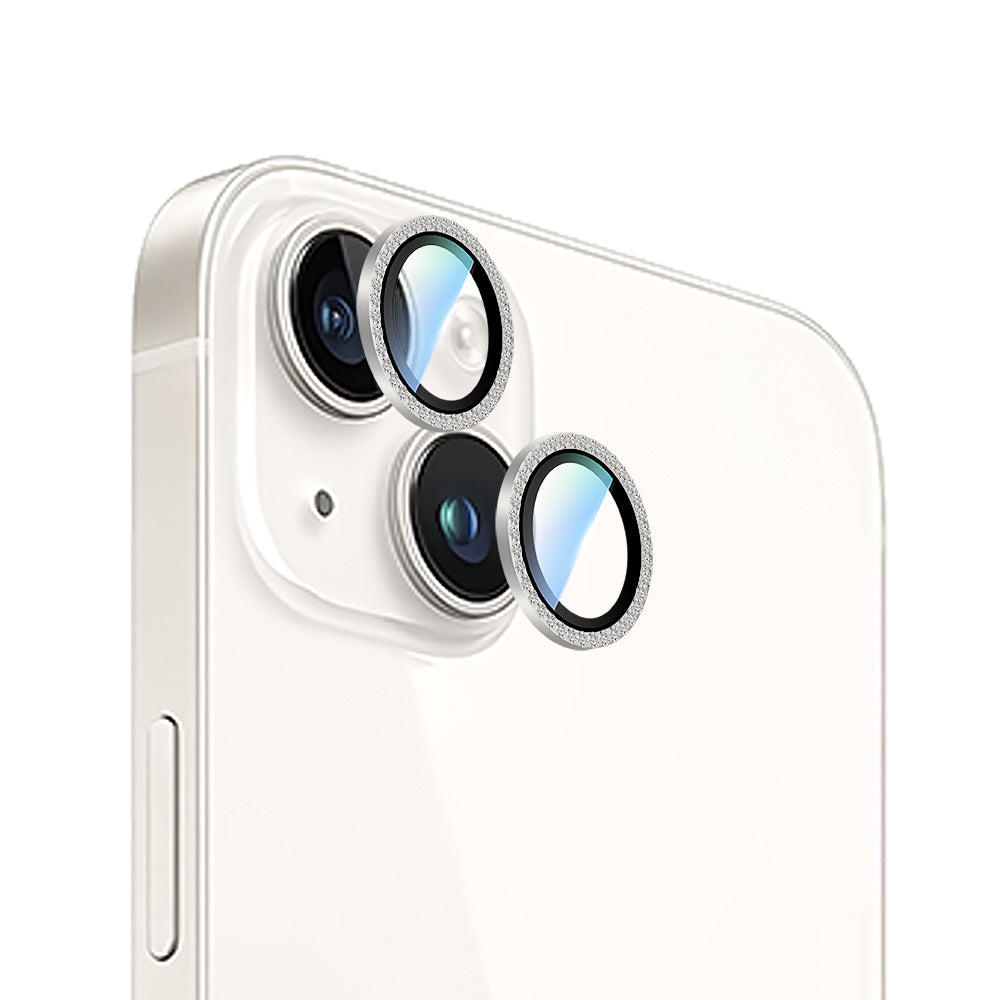 Apple iPhone 15 Plus CaseWorld Alloy Sparkling Diamond Series Stone Lens Protector Silver