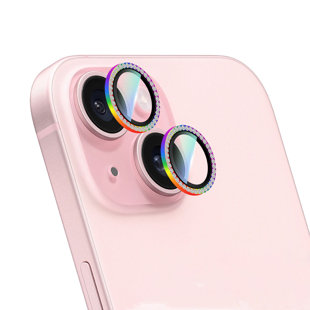 Apple iPhone 15 Plus CaseWorld Alloy Sparkling Diamond Series Stone Lens Protector Silver
