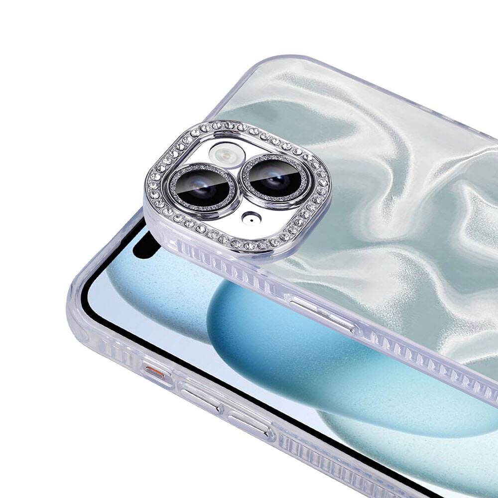 Apple iPhone 15 Plus Airbag Case with Shiny Stone Detail Design Zore Esila Cover Pink