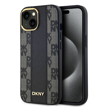 Apple iPhone 15 Plus Kılıf DKNY Orjinal Lisanslı M-safe Şarj Özellikli 3D Yazılı Checkered Pattern Kapak