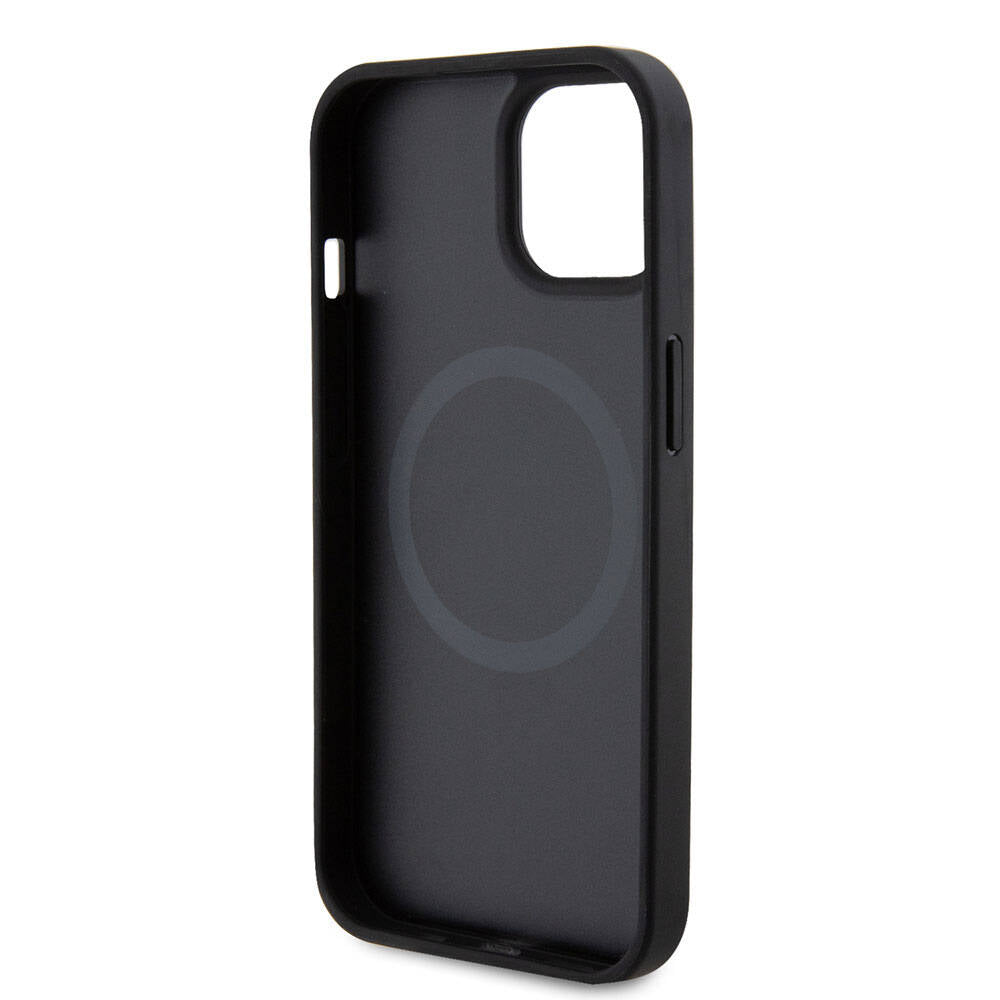 Apple iPhone 15 Plus Case Ferrari Original Licensed M-Safe Charging Feature Metal Logo PU Carbon Cover Black