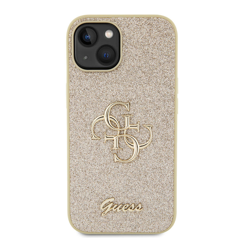 Apple iPhone 15 Plus Case Guess Original Licensed 4G Large Metal Logo Glitter Cover Pink
