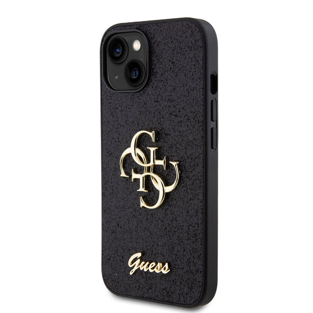Apple iPhone 15 Plus Case Guess Original Licensed 4G Large Metal Logo Glitter Cover Pink