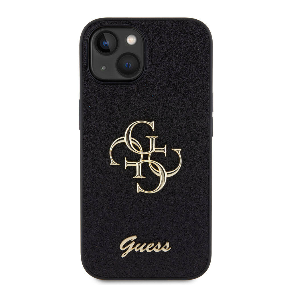 Apple iPhone 15 Plus Case Guess Original Licensed 4G Large Metal Logo Glitter Cover Black