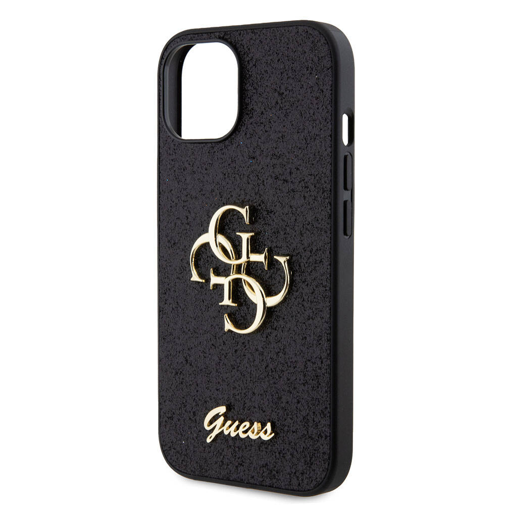 Apple iPhone 15 Plus Case Guess Original Licensed 4G Large Metal Logo Glitter Cover Gold