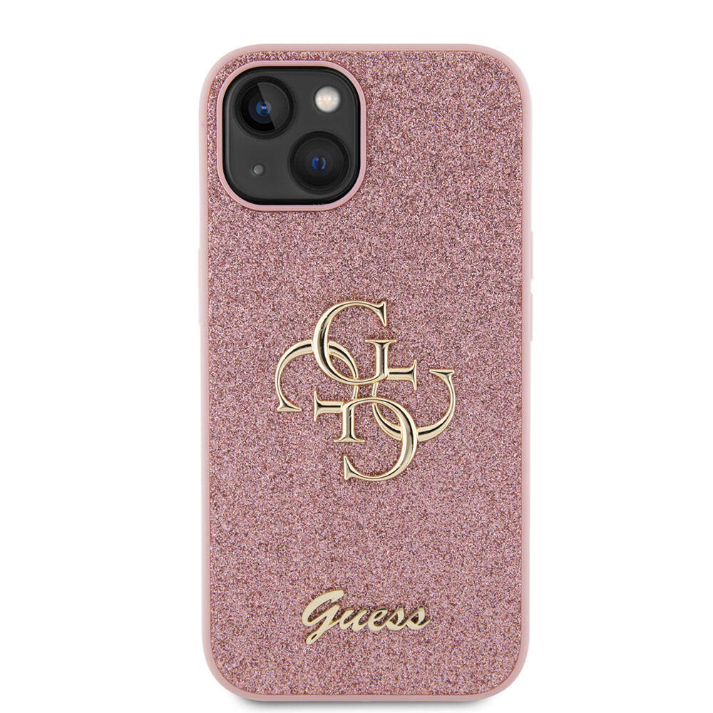 Apple iPhone 15 Plus Case Guess Original Licensed 4G Large Metal Logo Glitter Cover Gold
