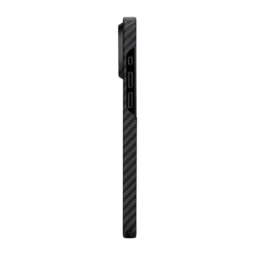 Apple iPhone 15 Plus Kılıf M-safe Şarj Özellikli 1500D Aramid Fiber Pitaka Ultra-Slim Classic Serisi Black-Grey Twill Kapak Siyah-Gri