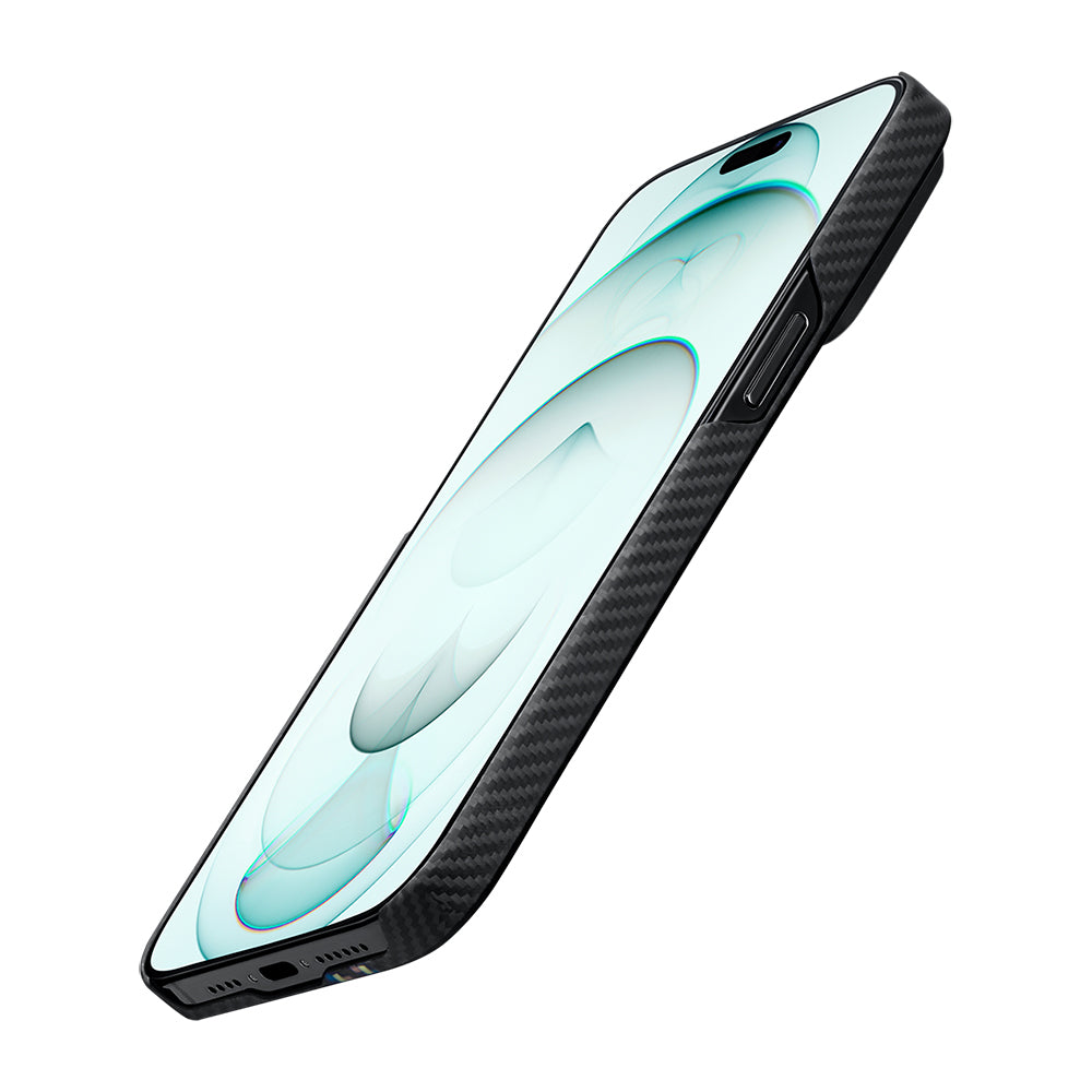 Apple iPhone 15 Plus Kılıf M-safe Şarj Özellikli 600D Aramid Fiber Pitaka Tactile Woven Orchestra Serisi Rhapsody Kapak Siyah