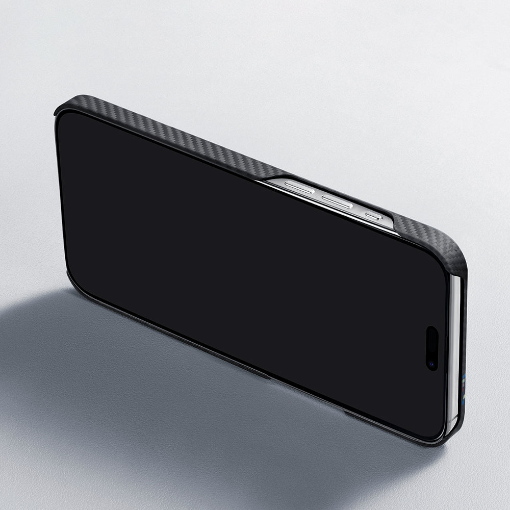 Apple iPhone 15 Plus Kılıf M-safe Şarj Özellikli 600D Aramid Fiber Pitaka Tactile Woven Orchestra Serisi Rhapsody Kapak Siyah