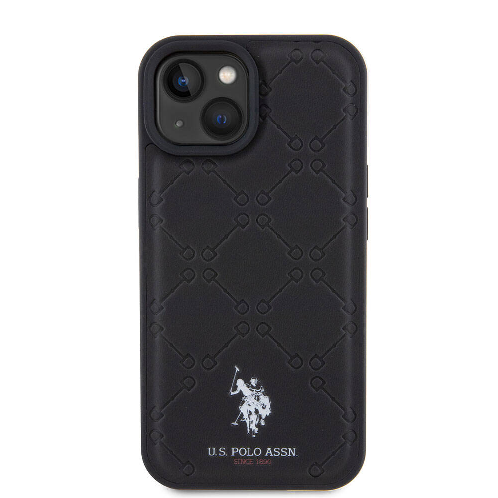 Apple iPhone 15 Plus Case US Polo Assn. Original Licensed HS Patterned Print Logo Faux Leather Cover Black