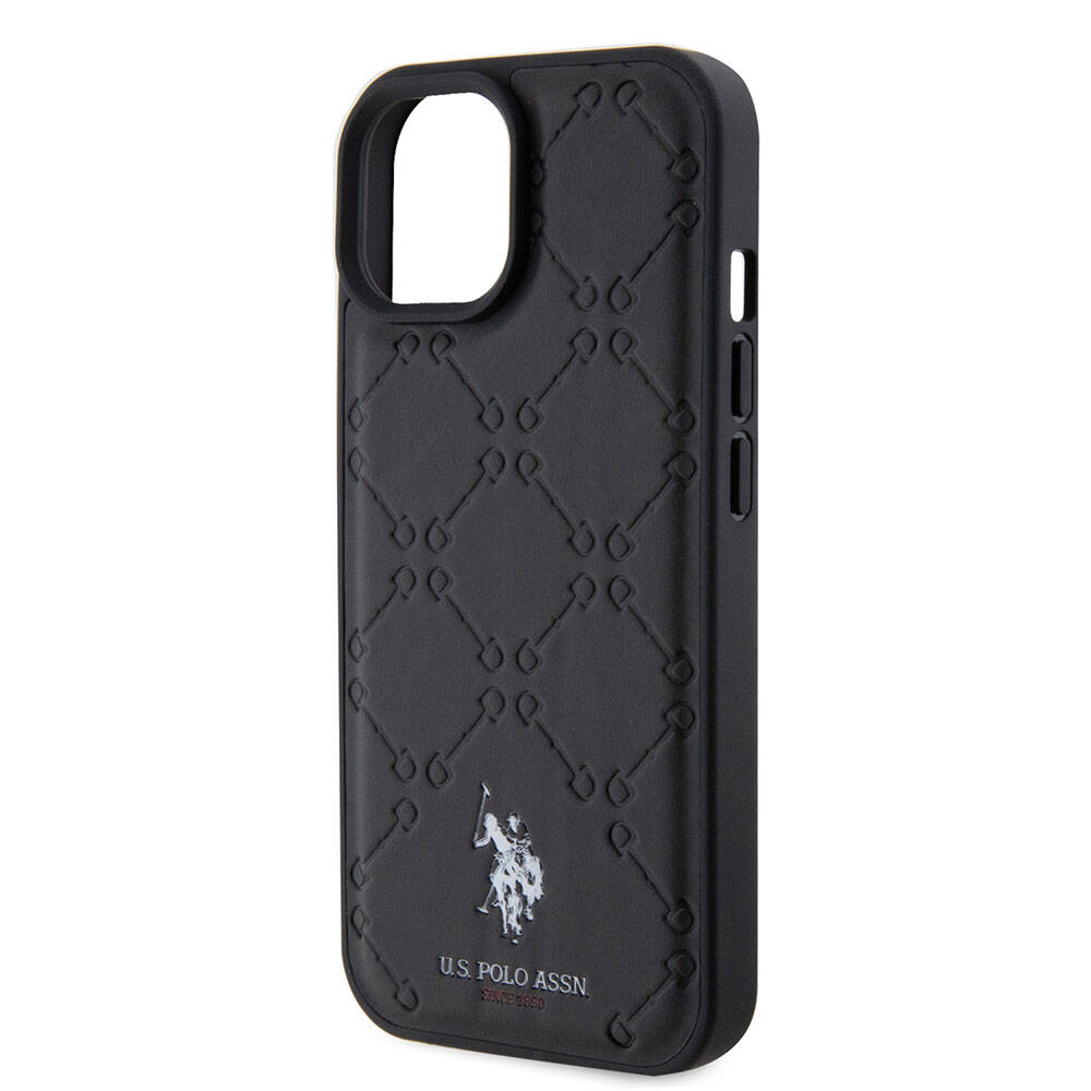Apple iPhone 15 Plus Case US Polo Assn. Original Licensed HS Patterned Print Logo Faux Leather Cover Black