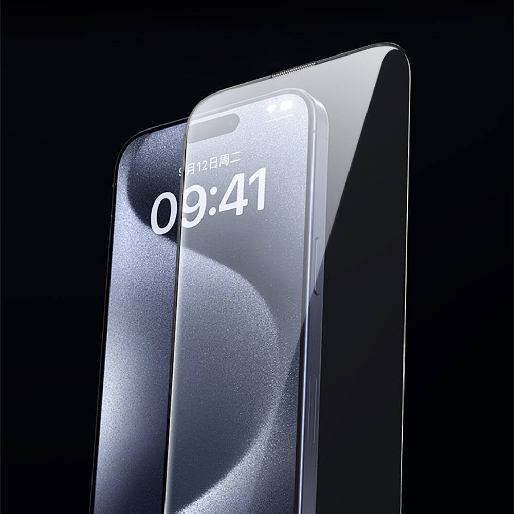 Apple iPhone 15 Plus Wiwu GT-009 Polymer Oleophobic Coating Transparent Smooth Tempered Glass Screen Protector Black