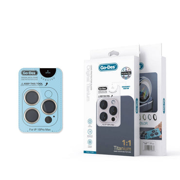 Apple iPhone 15 Pro Go Des Titanium Premium Temperli Kamera Lens Koruyucu Gümüş