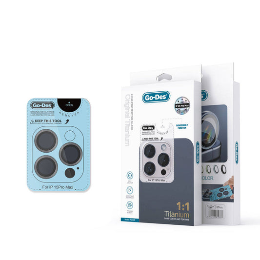 Apple iPhone 15 Pro Go Des Titanium Premium Temperli Kamera Lens Koruyucu Siyah