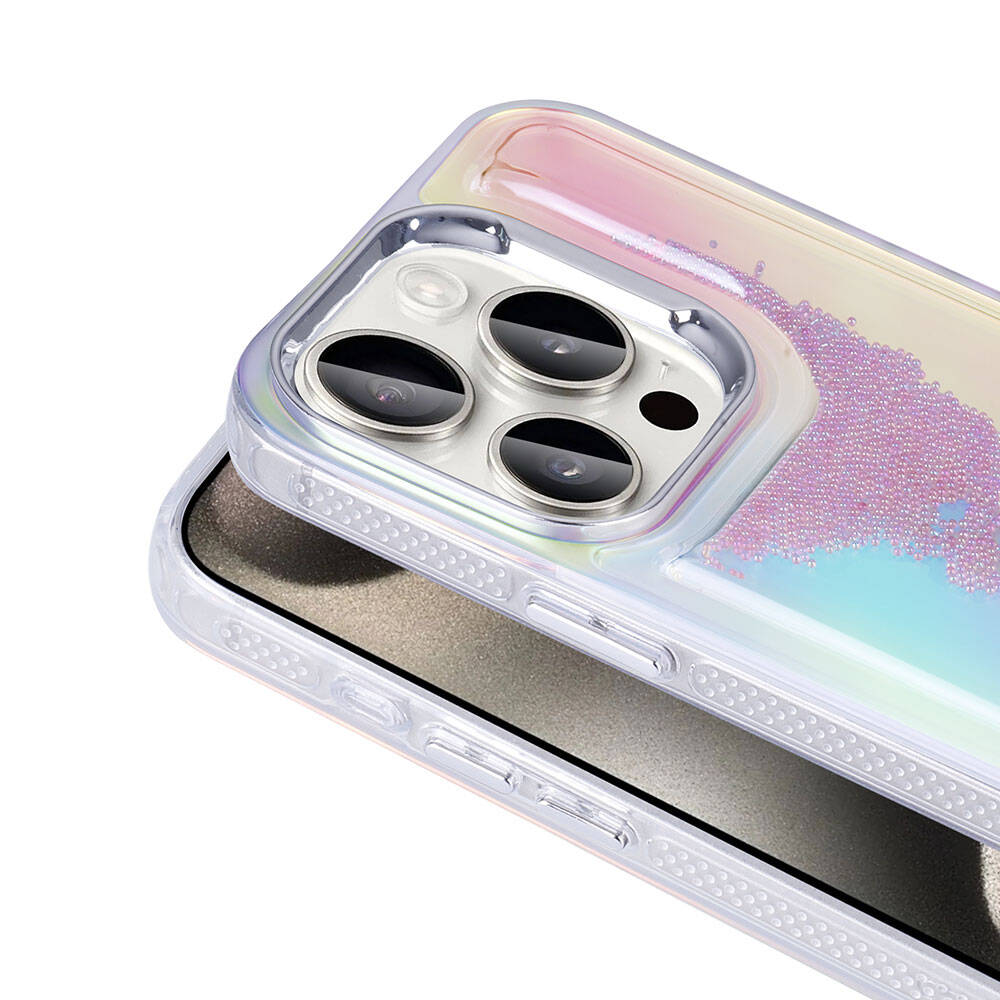 Apple iPhone 15 Pro Airbag Case Colorful Back Surface Bead Design Zore Sand Dune Cover Transparent
