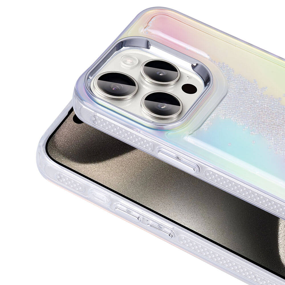 Apple iPhone 15 Pro Airbag Case Colorful Back Surface Bead Design Zore Sand Dune Cover Transparent