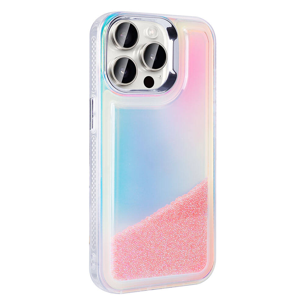 Apple iPhone 15 Pro Airbag Case Colorful Back Surface Bead Design Zore Sand Dune Cover Transparent