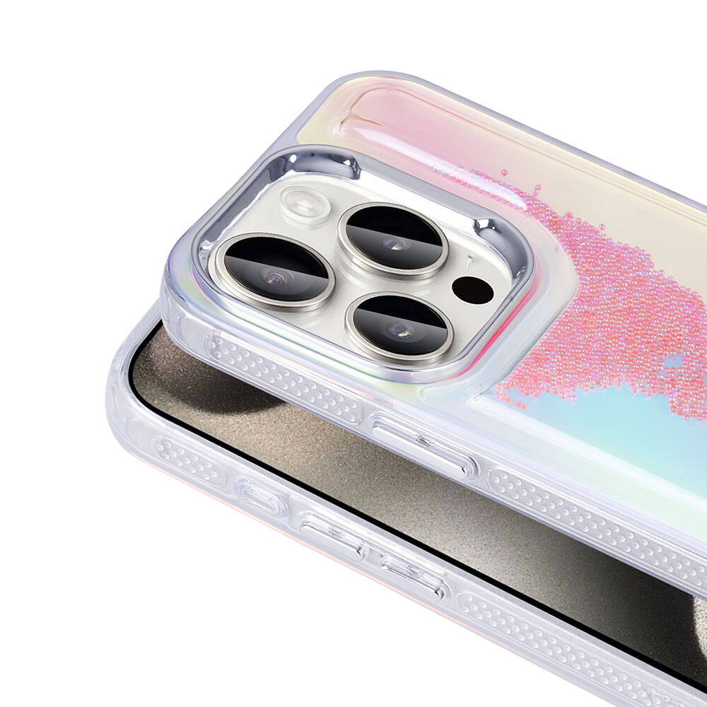 Apple iPhone 15 Pro Airbag Case Colorful Back Surface Bead Design Zore Sand Dune Cover Transparent