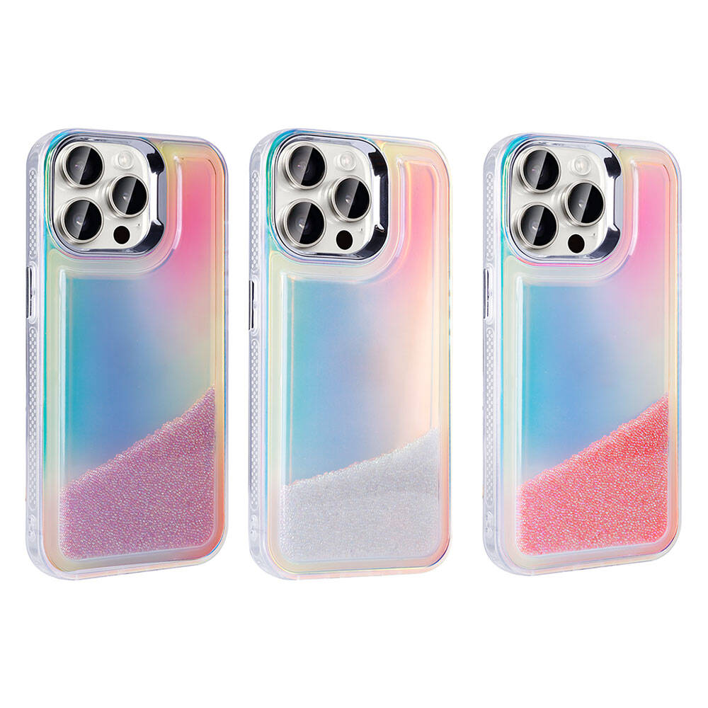 Apple iPhone 15 Pro Airbag Case Colorful Back Surface Bead Design Zore Sand Dune Cover Transparent
