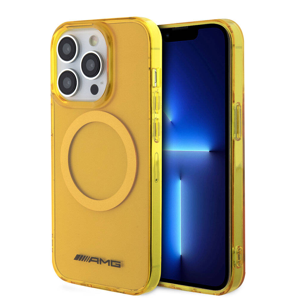 Apple iPhone 15 Pro Case AMG Original Licensed Transparent Cover with M-safe Charging Feature Yellow