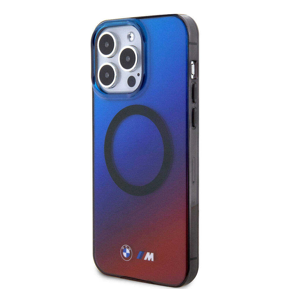 Apple iPhone 15 Pro Case BMW M-safe Charging Feature Transparent Color Transition Design Original Licensed Cover Blue-Red