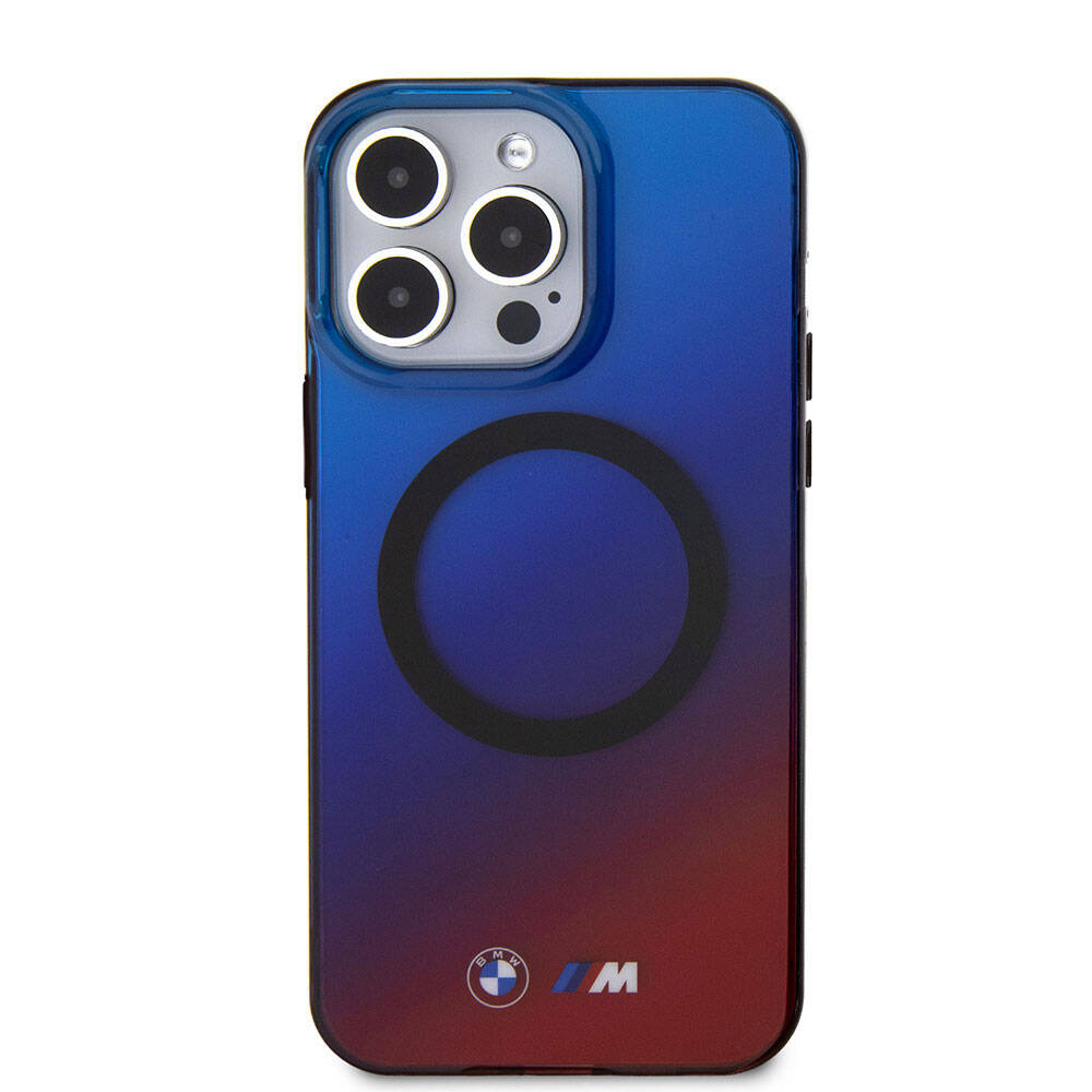 Apple iPhone 15 Pro Case BMW M-safe Charging Feature Transparent Color Transition Design Original Licensed Cover Blue-Red