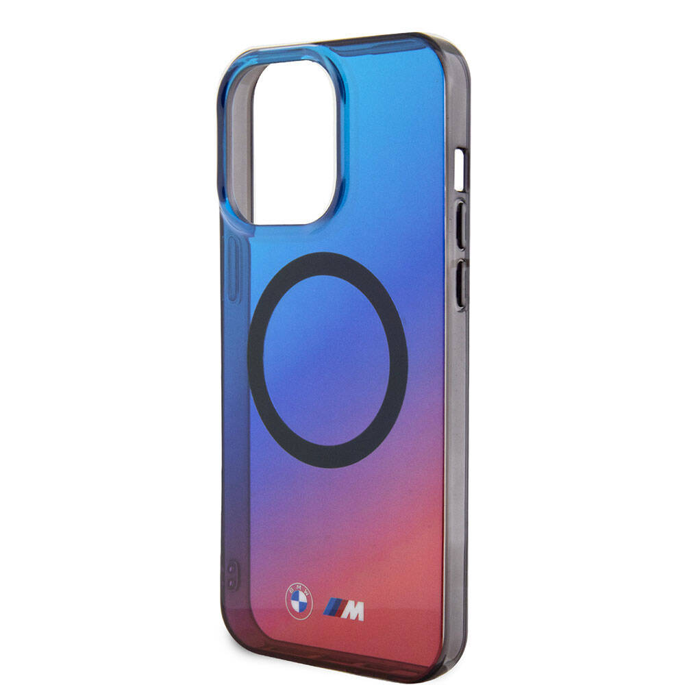Apple iPhone 15 Pro Case BMW M-safe Charging Feature Transparent Color Transition Design Original Licensed Cover Blue-Red