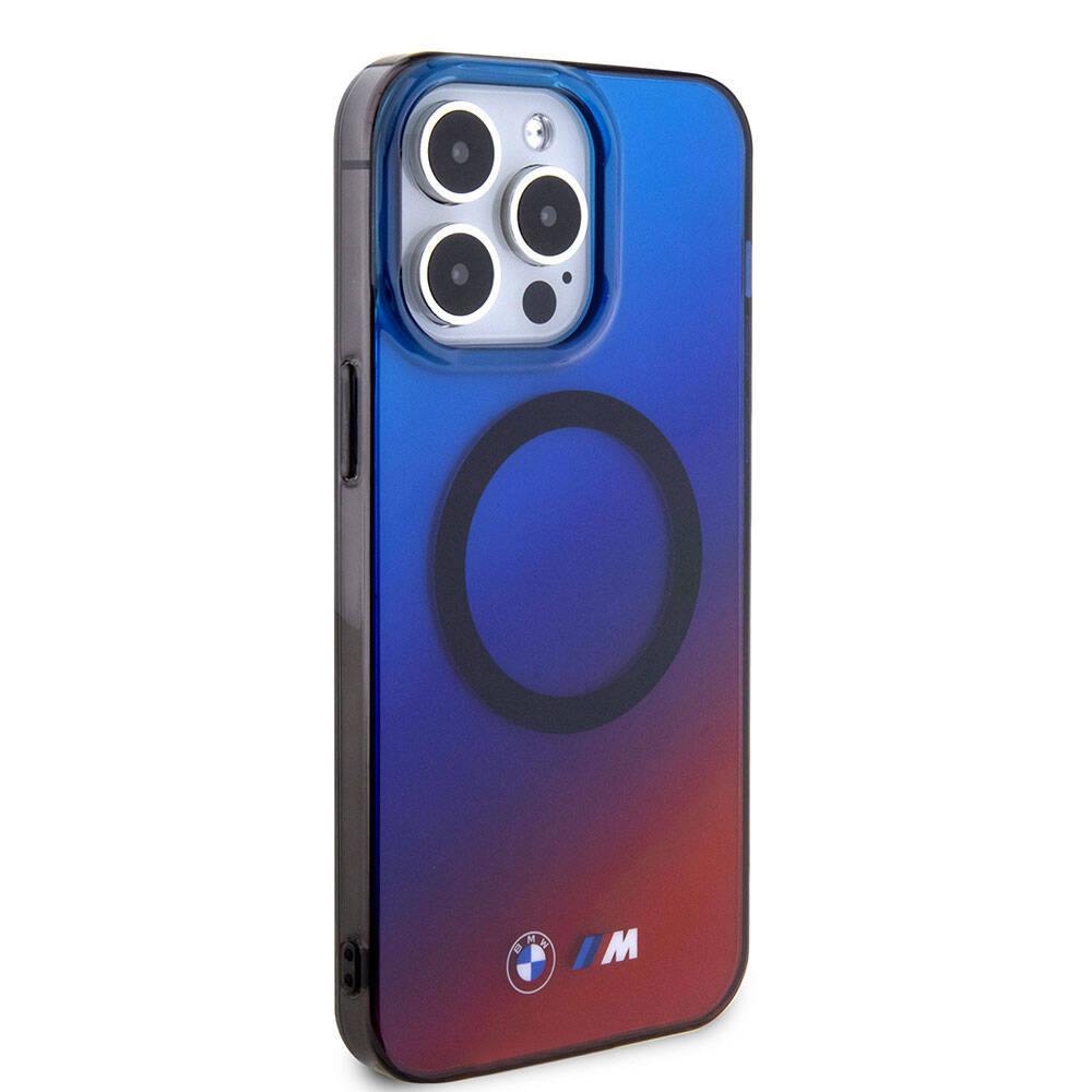 Apple iPhone 15 Pro Case BMW M-safe Charging Feature Transparent Color Transition Design Original Licensed Cover Blue-Red