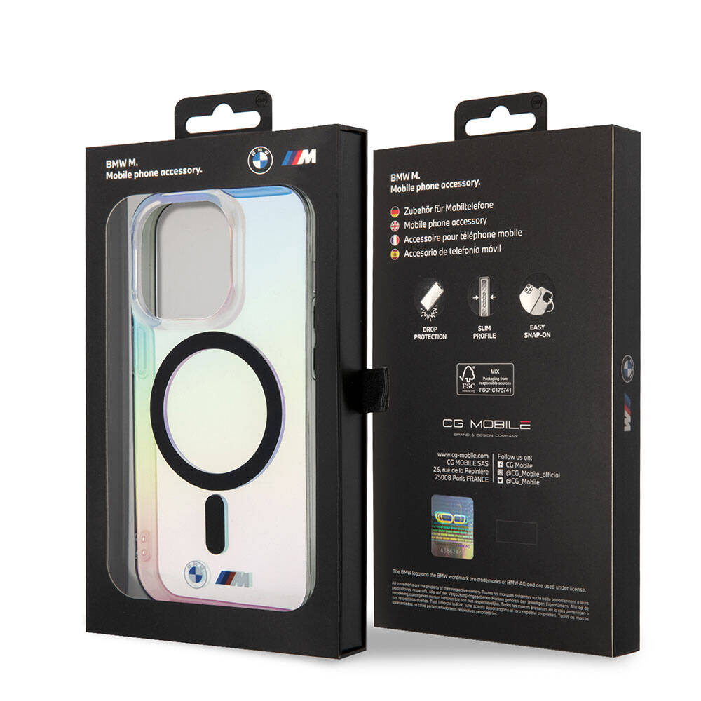Apple iPhone 15 Pro Case BMW M-safe Charging Feature Transparent Color Transition Iridescent Original Licensed Cover Mixed
