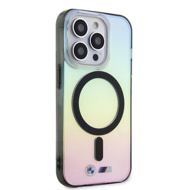 Apple iPhone 15 Pro Kılıf BMW M-safe Şarj Özellikli Transparan Renk Geçişli Iridescent Orjinal Lisanslı Kapak
