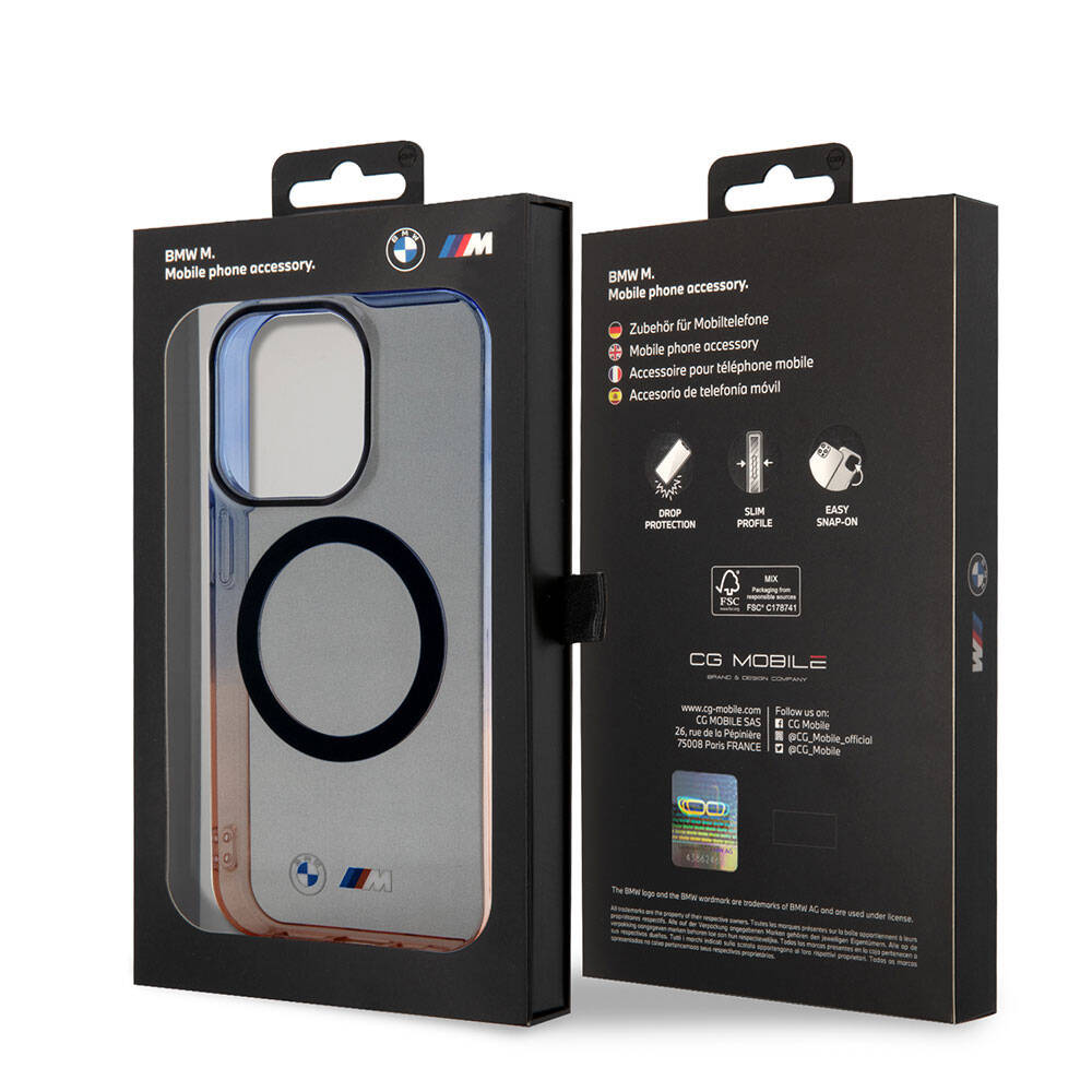 Apple iPhone 15 Pro Case BMW M-safe Charging Feature Transparent Color Frame Original Licensed Cover Gray