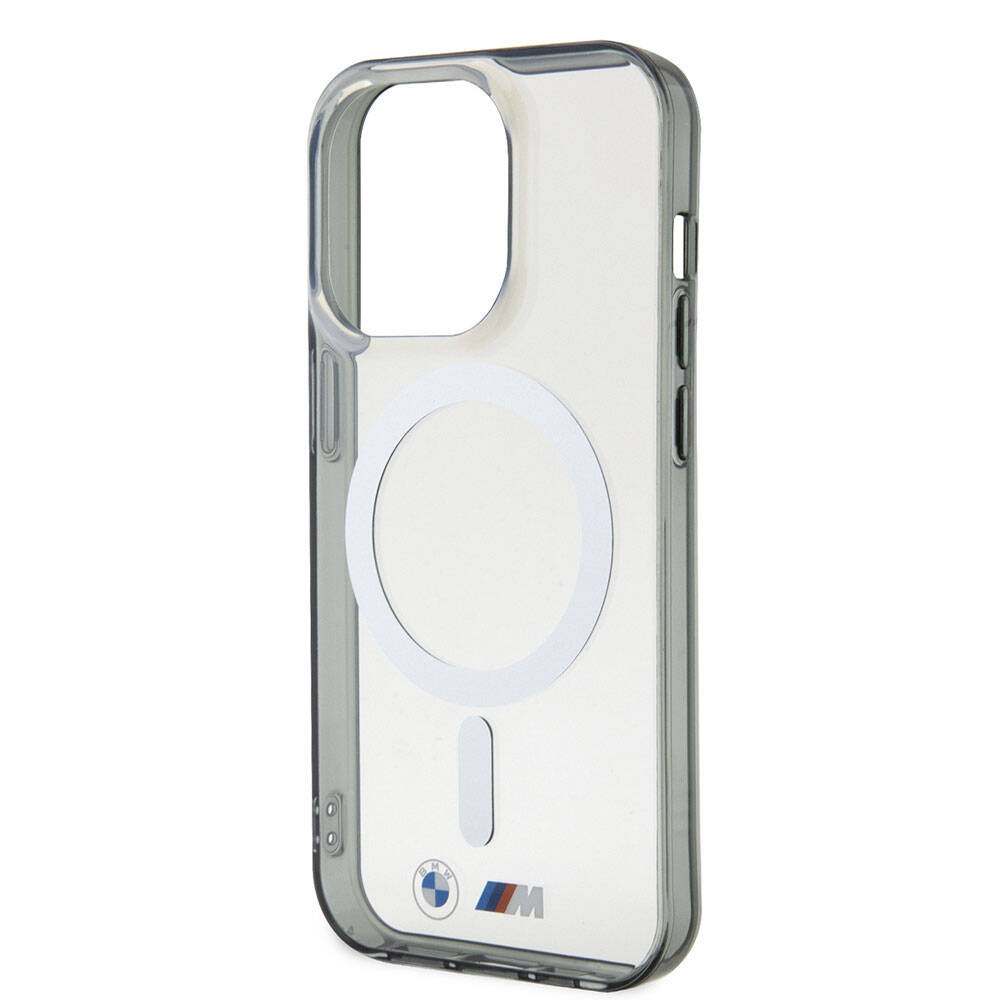Apple iPhone 15 Pro Case BMW M-safe Charging Feature Transparent Silver Ring Original Licensed Cover Colorless