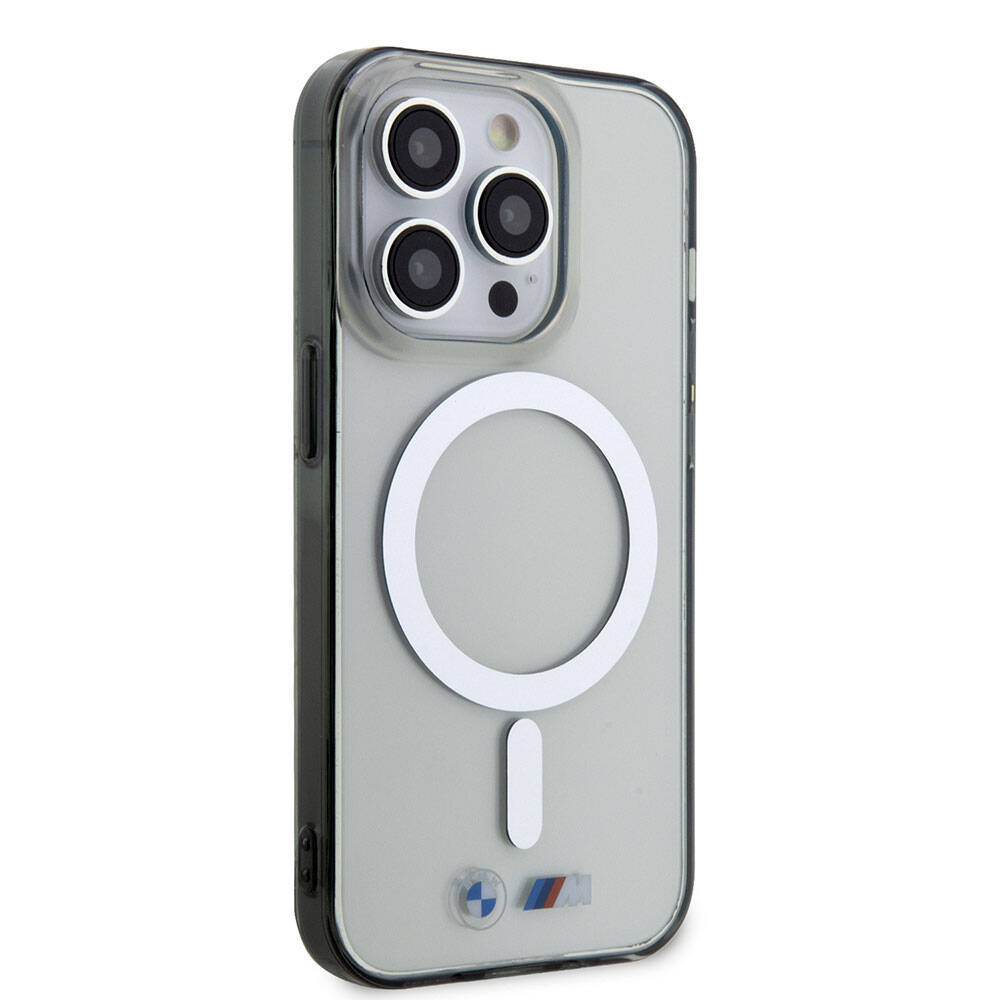 Apple iPhone 15 Pro Case BMW M-safe Charging Feature Transparent Silver Ring Original Licensed Cover Colorless