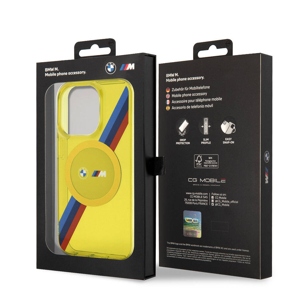 Apple iPhone 15 Pro Kılıf BMW M-safe Şarj Özellikli Transparan Tricolor Stripes Orjinal Lisanslı Kapak Gri