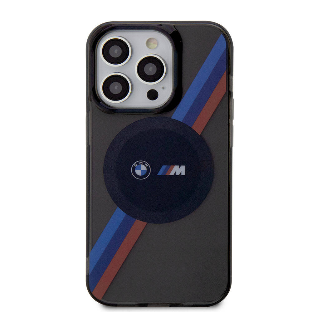 Apple iPhone 15 Pro Kılıf BMW M-safe Şarj Özellikli Transparan Tricolor Stripes Orjinal Lisanslı Kapak Gri