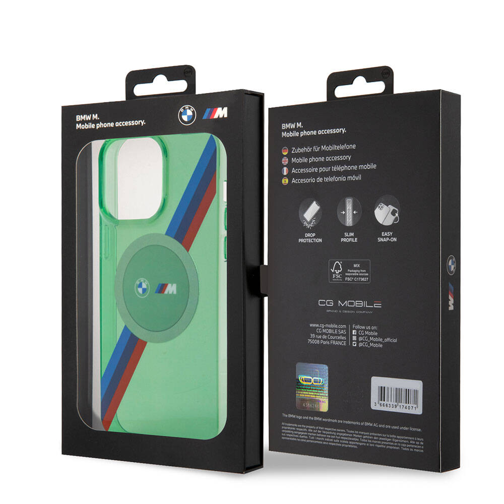 Apple iPhone 15 Pro Kılıf BMW M-safe Şarj Özellikli Transparan Tricolor Stripes Orjinal Lisanslı Kapak Gri