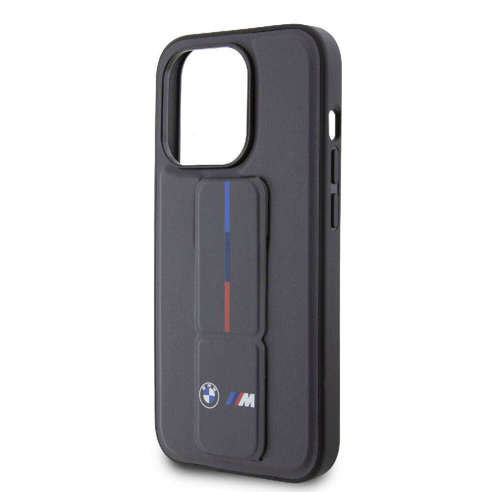 Apple iPhone 15 Pro Case BMW Original Licensed M Stripe and Logo Stand Cover Black