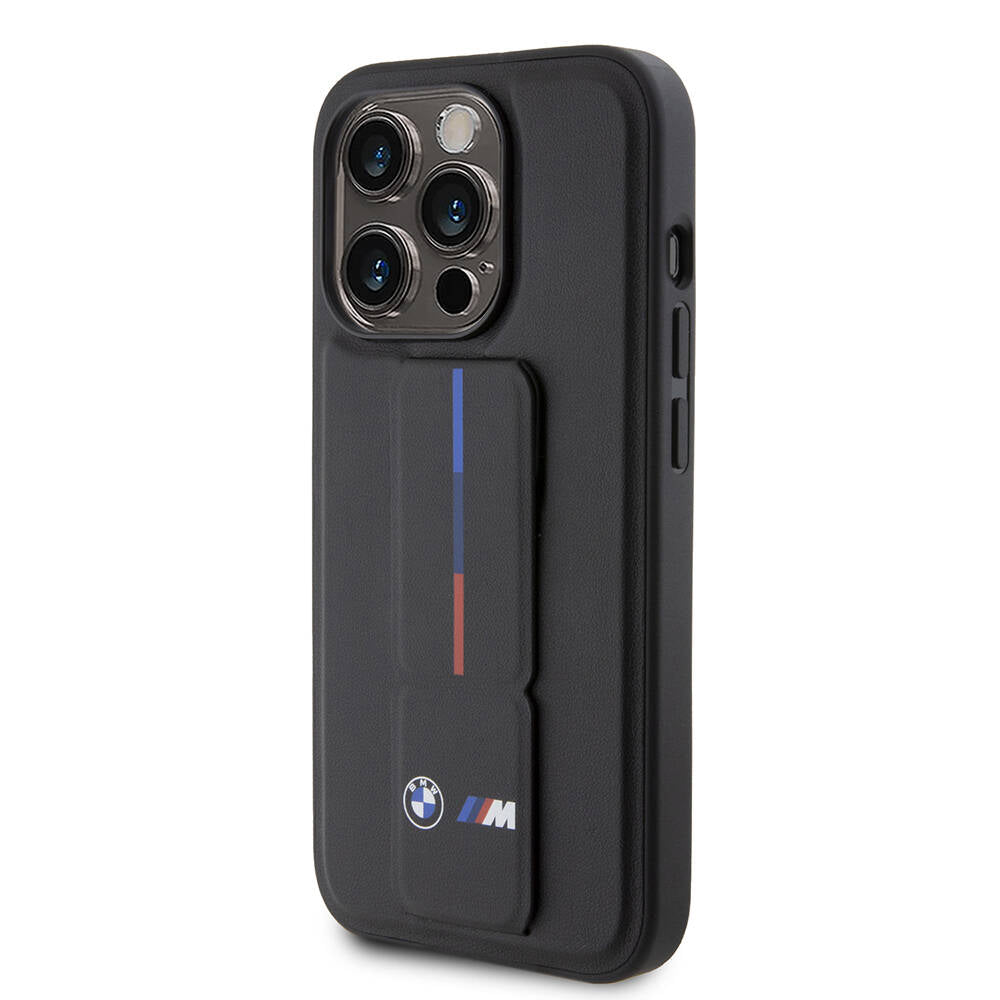 Apple iPhone 15 Pro Case BMW Original Licensed M Stripe and Logo Stand Cover Black