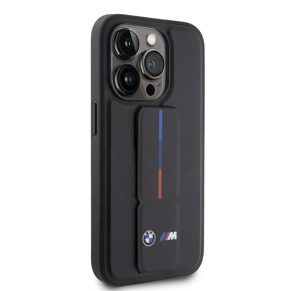 Apple iPhone 15 Pro Case BMW Original Licensed M Stripe and Logo Stand Cover Black