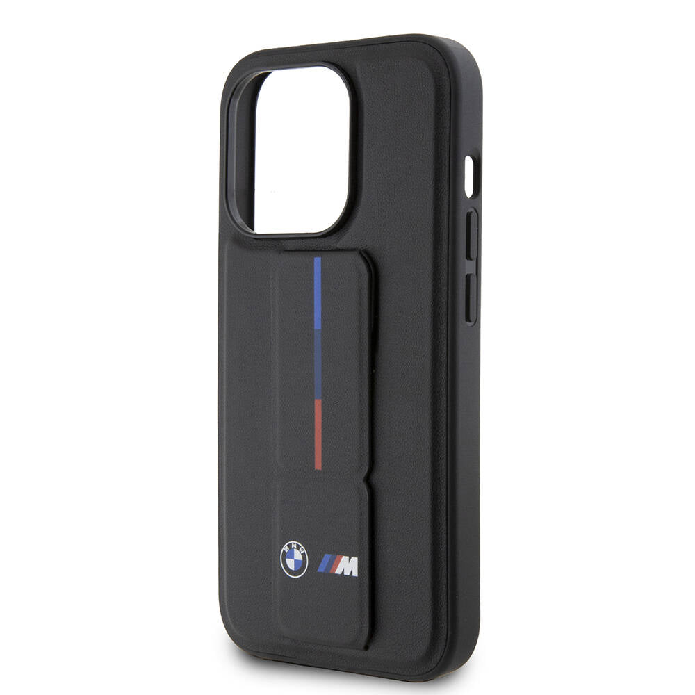Apple iPhone 15 Pro Case BMW Original Licensed M Stripe and Logo Stand Cover Black