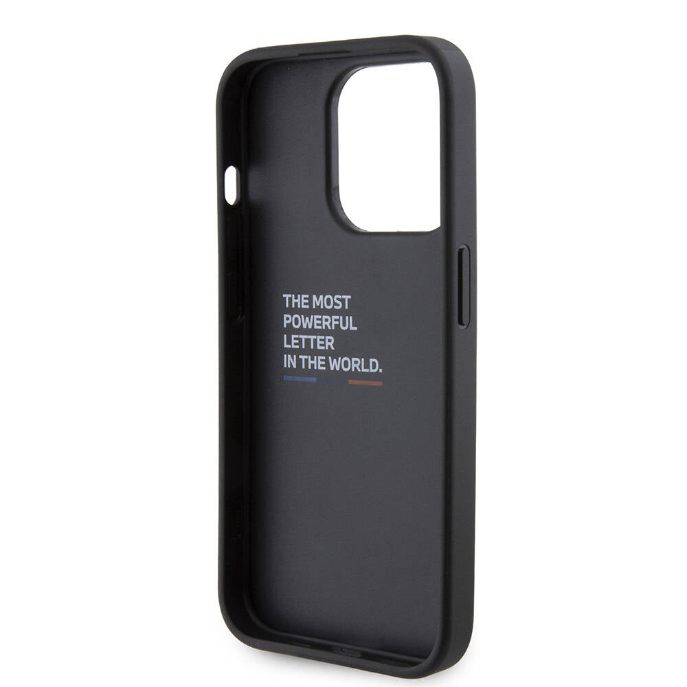 Apple iPhone 15 Pro Case BMW Original Licensed M Stripe and Logo Stand Cover Black