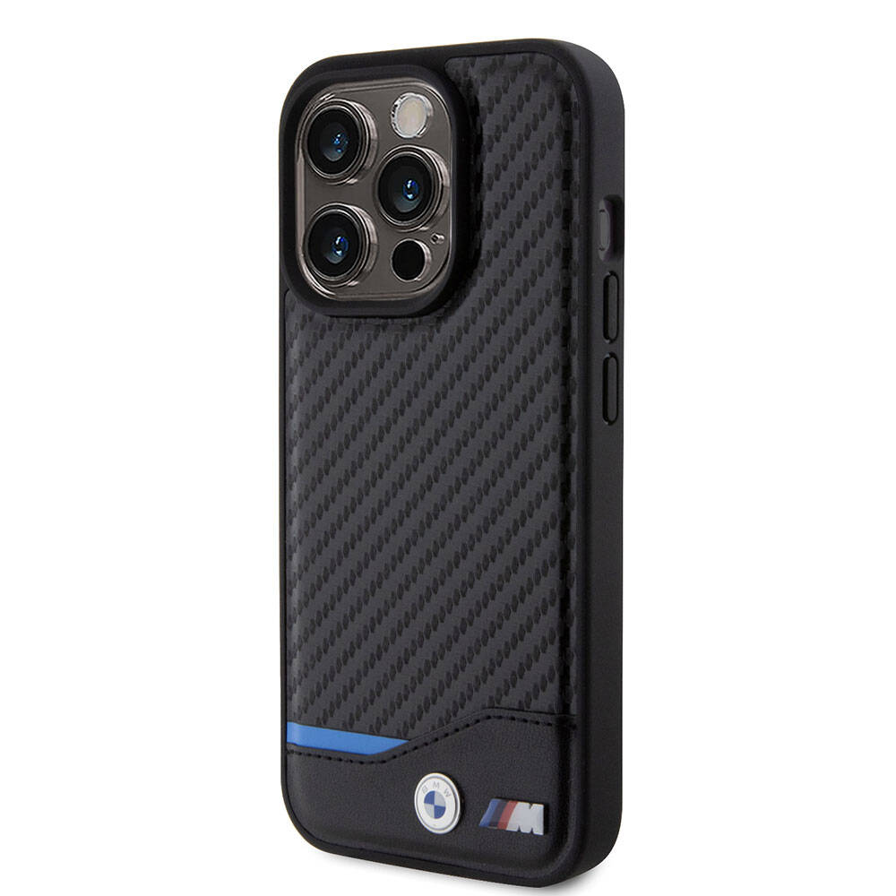 Apple iPhone 15 Pro Case BMW Original Licensed M-Safe Charging Feature PU Carbon Cover Black with M Logo
